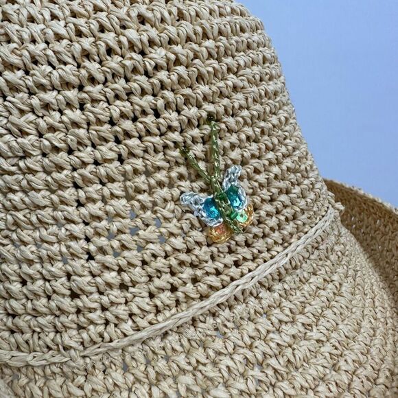 Cappelli Straworld Floral Embroidered Straw Hat Boho Festival Beachy - Picture 8 of 10